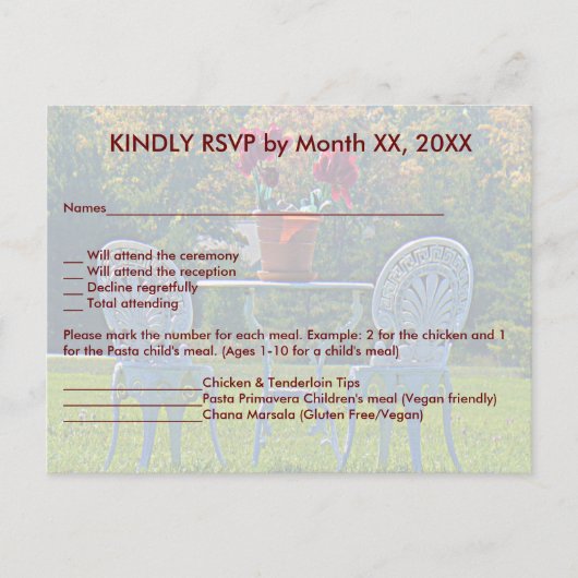 Briefkaart van het RSVP Menu Meadow of Love Autumn (Voorkant)