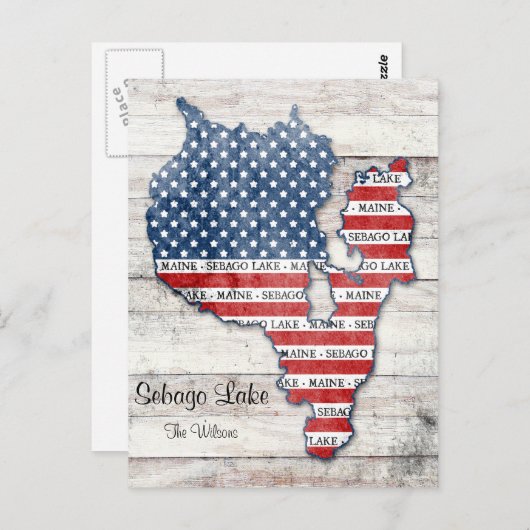 Briefkaart van het Sebago Lake Maine Map (Voorkant / Achterkant)