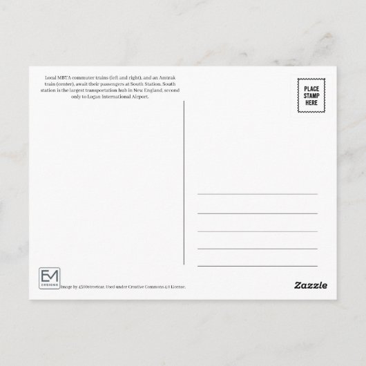 Briefkaart van het treinstation van Boston South (Achterkant)