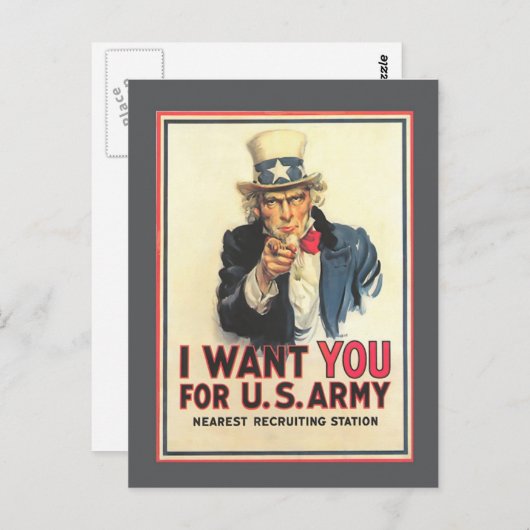  Briefkaart van het US Army Old Recrugement Poster (Voorkant / Achterkant)