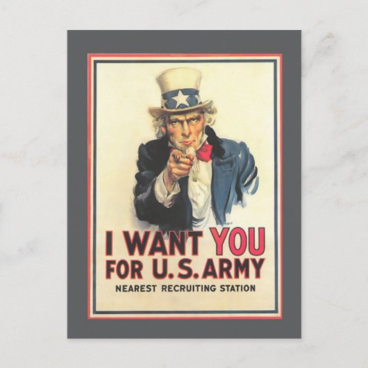  Briefkaart van het US Army Old Recrugement Poster (Voorkant)