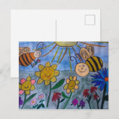 Briefkaart van honingbijen en bloemen (Voorkant / Achterkant)