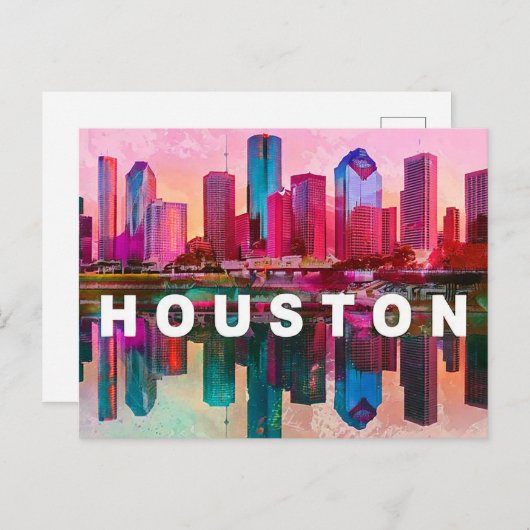 Briefkaart van Houston - iconische skyline (Voorkant / Achterkant)