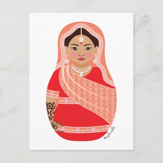 Briefkaart van Indische (Rode) Matryoshka (Voorkant)