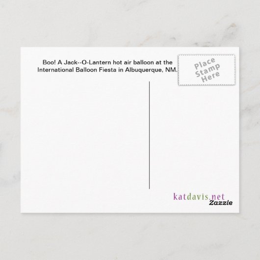 Briefkaart van Jack-O-Lantern Hot Air-ballon (Achterkant)
