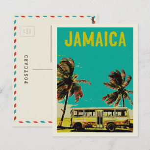 Briefkaart van Jamaica-, bus- en palmbomen