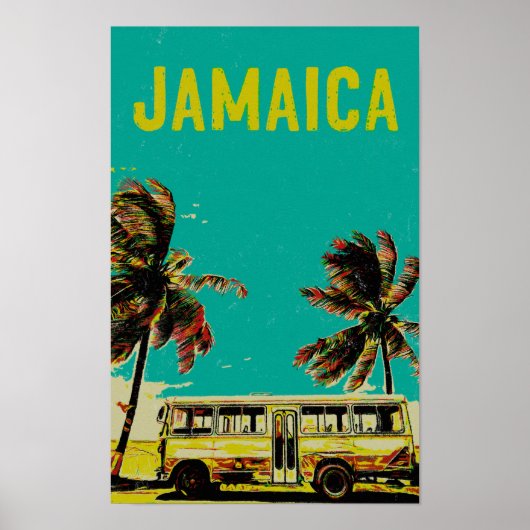 Briefkaart van Jamaica-, bus- en palmbomen Poster (Voorkant)