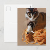 Briefkaart van kat-etensspaghetti (Voorkant / Achterkant)