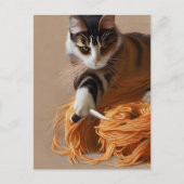 Briefkaart van kat-etensspaghetti (Voorkant)