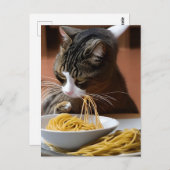 Briefkaart van kat-etensspaghetti (Voorkant / Achterkant)