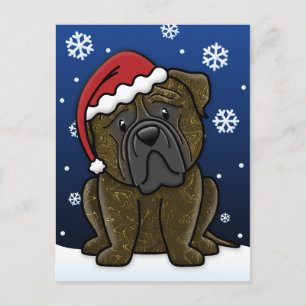 Briefkaart van Kerstmis Bullmastiff van Kawaii het