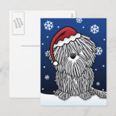 Briefkaart van Kerstmis Puli van Kawaii het Witte (Voorkant / Achterkant)