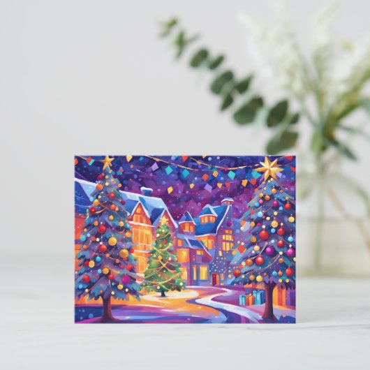 briefkaart van kerststad (Staand voorkant)