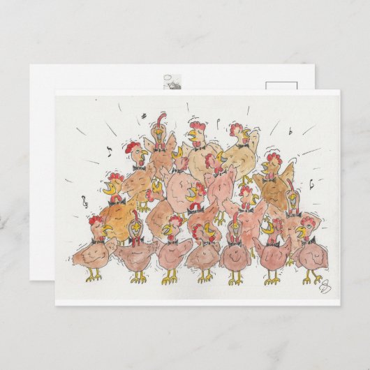 Briefkaart van kippen/Hen Choir (Voorkant / Achterkant)