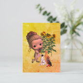 Briefkaart van kleine meisjes en Puppies (Staand voorkant)