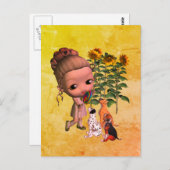 Briefkaart van kleine meisjes en Puppies (Voorkant / Achterkant)