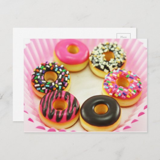 Briefkaart van kleurrijke donuts (Voorkant / Achterkant)