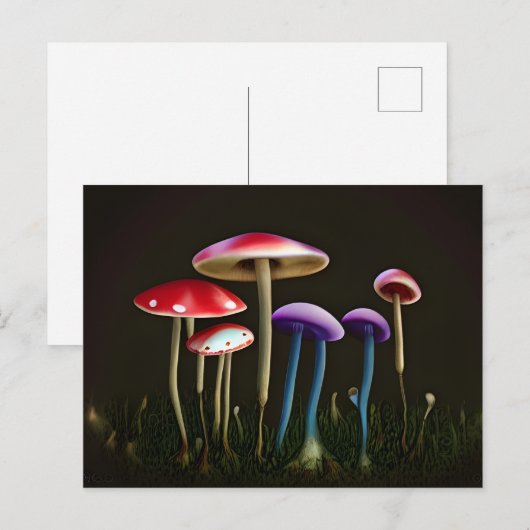 Briefkaart van kleurrijke paddenstoelen (Voorkant / Achterkant)
