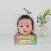 Briefkaart van kondiging van de Baby van de regenb (Staand Voorkant)