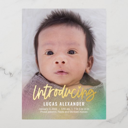 Briefkaart van kondiging van de Baby van de regenb (Voorkant)