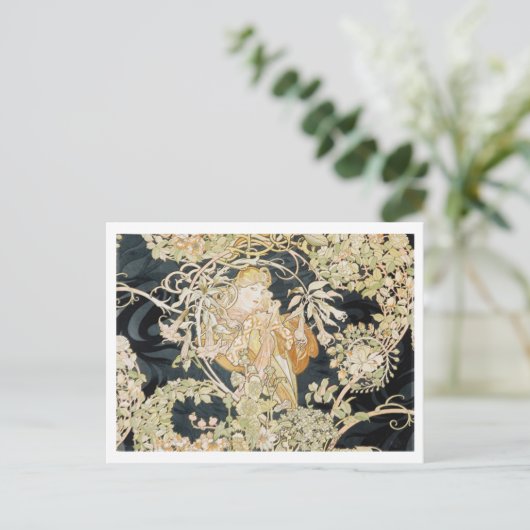 Briefkaart van "Lady With a Daisy" van Alphonse Mu (Staand voorkant)