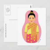 Briefkaart van Laotian (roze) Matryoshka (Voorkant / Achterkant)