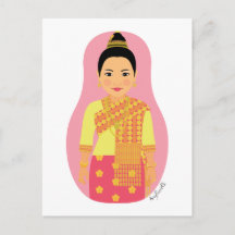 Briefkaart van Laotian (roze) Matryoshka