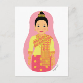 Briefkaart van Laotian (roze) Matryoshka