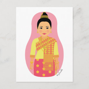 Briefkaart van Laotian (roze) Matryoshka