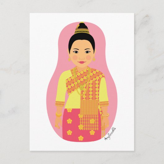 Briefkaart van Laotian (roze) Matryoshka (Voorkant)