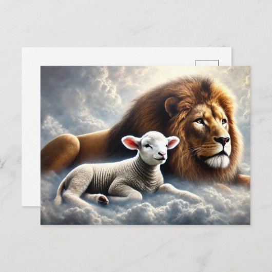 Briefkaart van leeuw en lam (Voorkant / Achterkant)