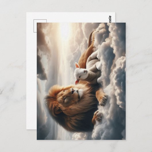 Briefkaart van leeuw en lam (Voorkant / Achterkant)