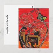Briefkaart van Love Cat en Butterfly (Voorkant / Achterkant)