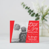 Briefkaart van Love & Joy Red Kerstfeestdag (Staand voorkant)