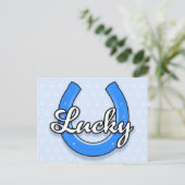 Briefkaart van Lucky Hoefijzer (blauw) (Staand voorkant)