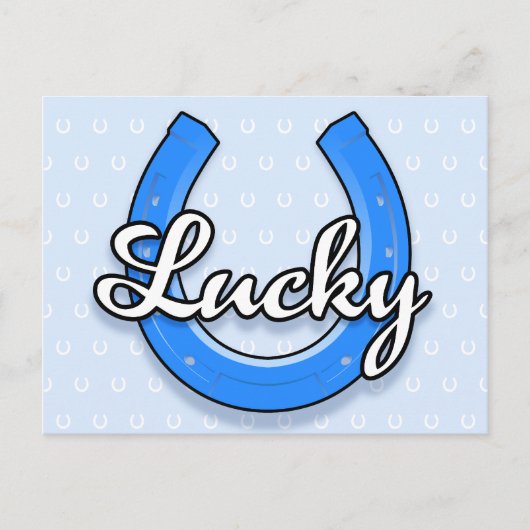 Briefkaart van Lucky Hoefijzer (blauw) (Voorkant)
