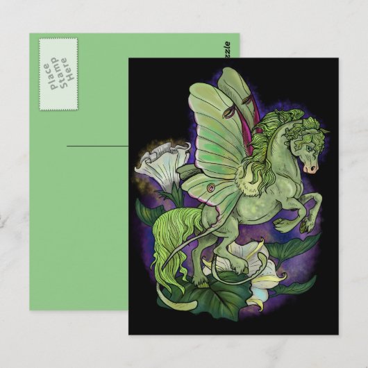 Briefkaart van Luna Moth Fairy Horse (Voorkant / Achterkant)