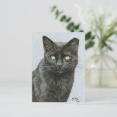 Briefkaart van mijn schilderij van een zwarte kat (Staand voorkant)