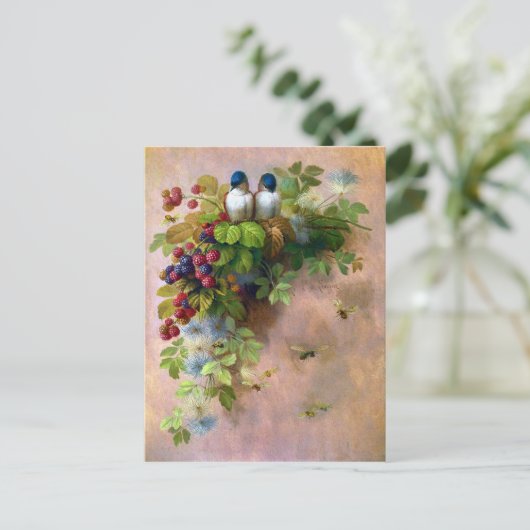 Briefkaart van mooie bessen en blauwe vogels (Staand voorkant)