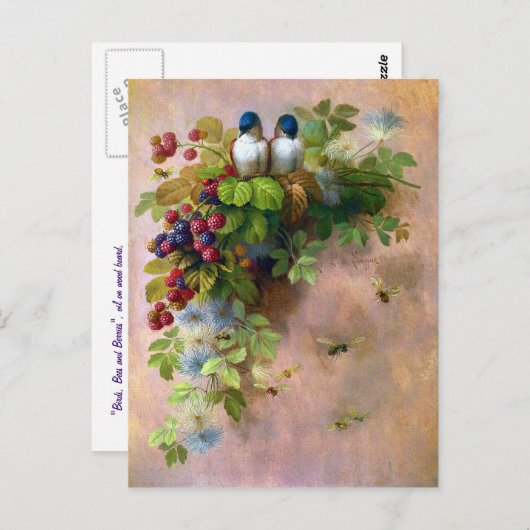 Briefkaart van mooie bessen en blauwe vogels (Voorkant / Achterkant)