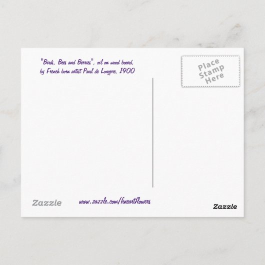 Briefkaart van mooie bessen en blauwe vogels (Achterkant)