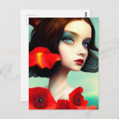 Briefkaart van mooie vrouwen en rode papaverbloeme (Voorkant / Achterkant)