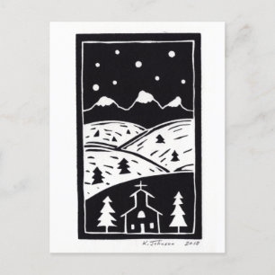 Briefkaart van Mountain Winter Linocut