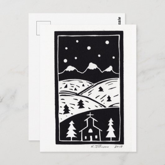 Briefkaart van Mountain Winter Linocut (Voorkant / Achterkant)
