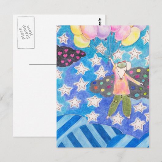 Briefkaart van muis en ballon (Voorkant / Achterkant)