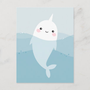 Briefkaart van Narwhal en golven