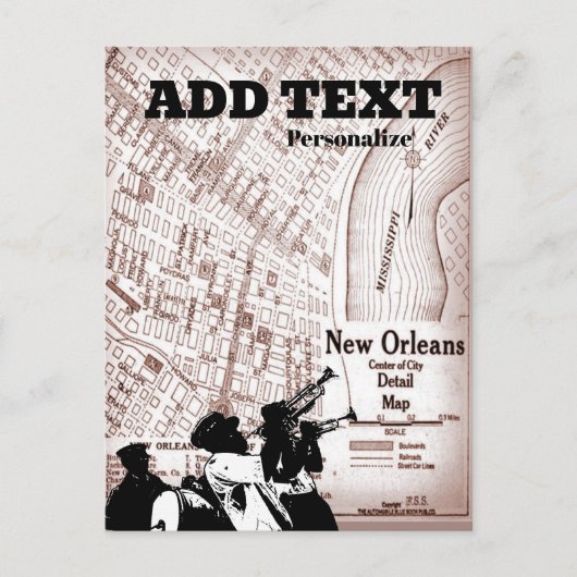  Briefkaart van New Orleans Map (Voorkant)