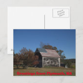 Briefkaart van Old Barn en Old Glory Plymouth, MA (Voorkant / Achterkant)