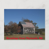 Briefkaart van Old Barn en Old Glory Plymouth, MA (Voorkant)