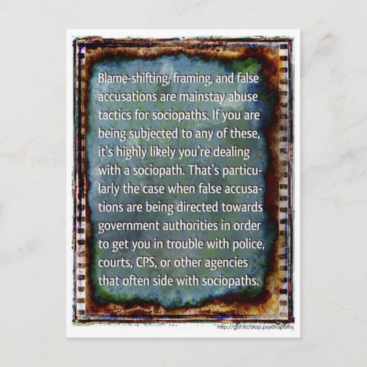 Briefkaart van onjuiste beschuldigingen (Voorkant)